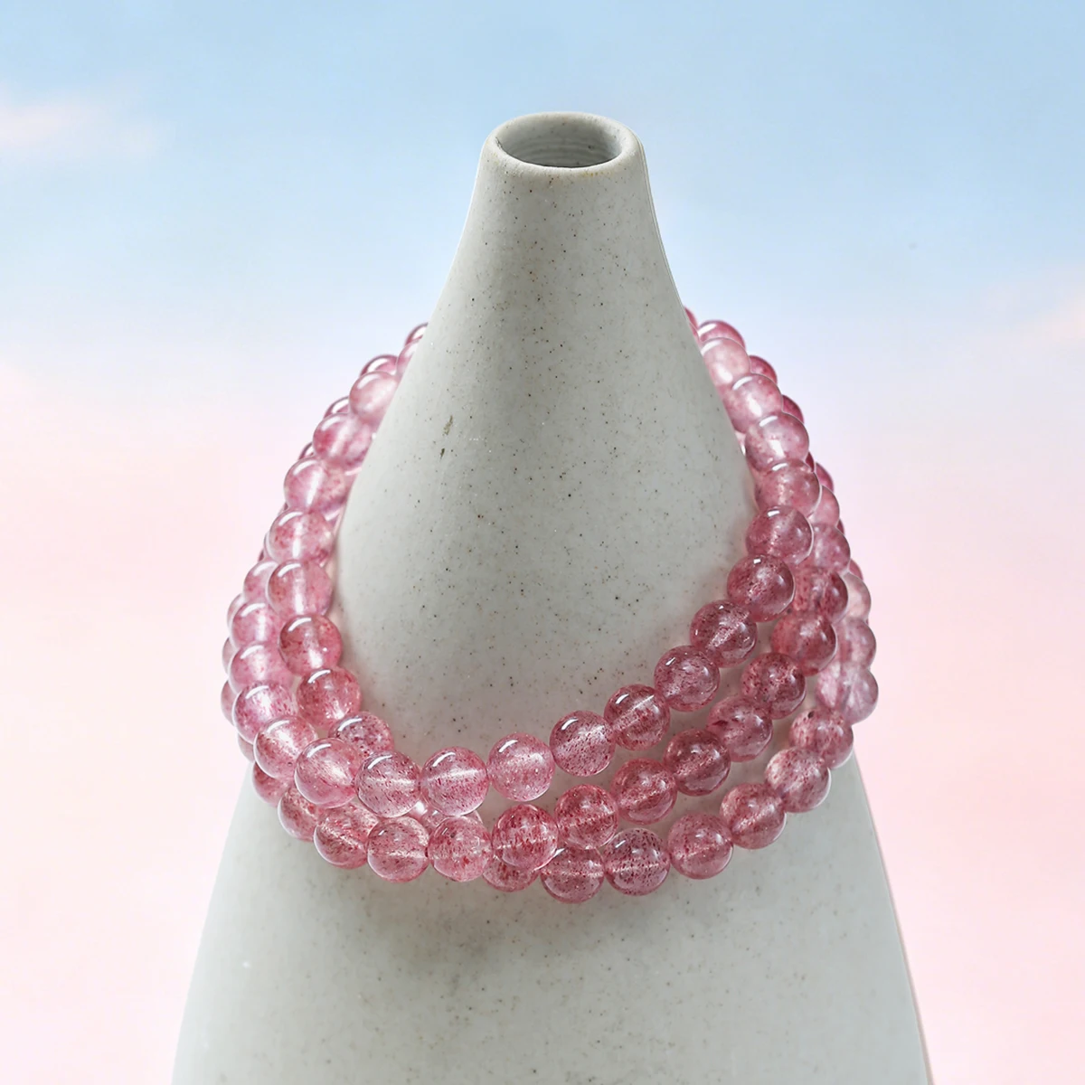 JD Natural White Body Strawberry Quartz Multi Wrap Beaded Bracelet High Clarity Elastic Crystal Bracelet for Women Daily Jewelry