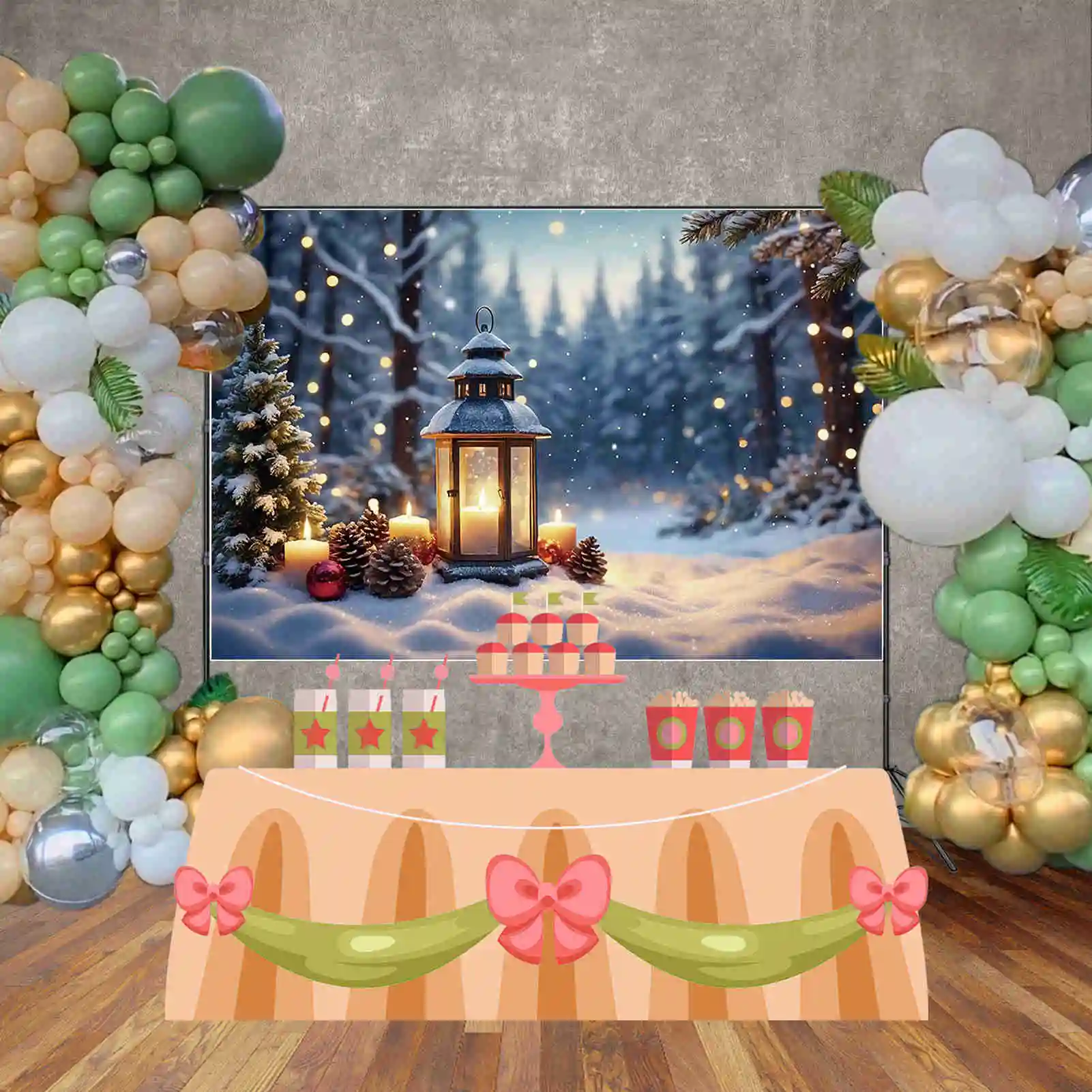 MOON.QG 크리스마스 겨울 사진 배경 눈 소나무 조명 램프 Photozone 배경 어린이 사진 스튜디오 액세서리