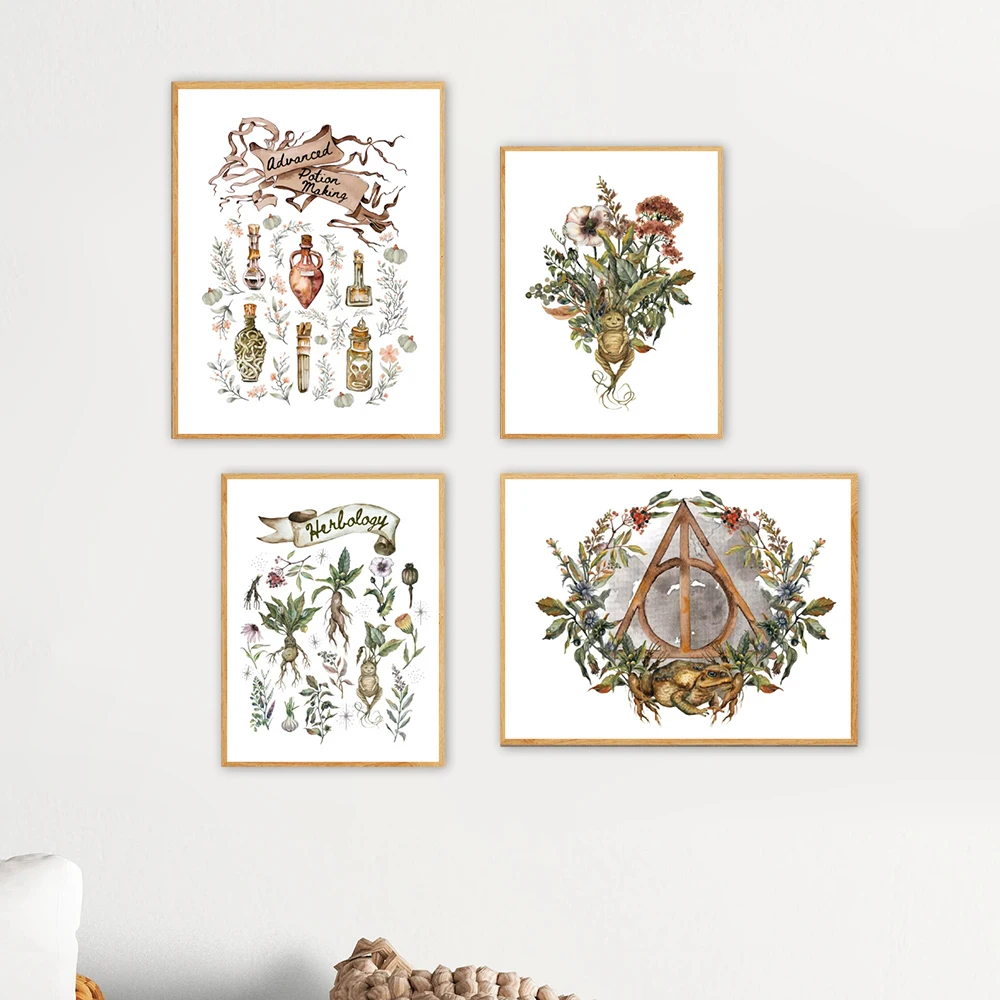 Herbology Medicinal Plant Art Prints Wizarding Floral Posters Harry Potter Magic Botanical Canvas Painting Kids Room Decor