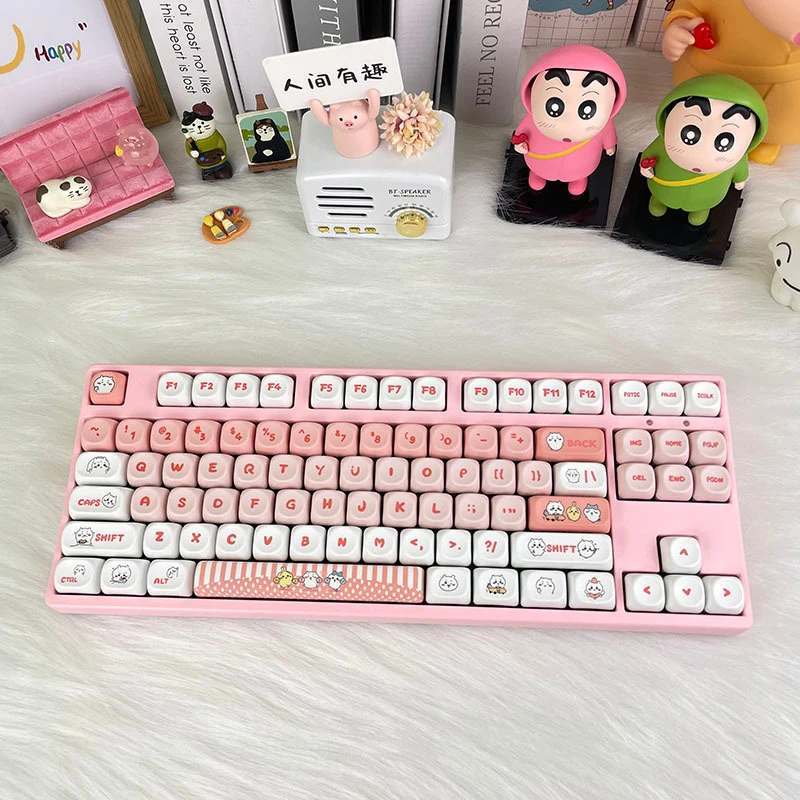Kawaii Cartoon Chiikawa Mechanical Keyboard Cute Anime Gaming Keyboard with Custom Keycaps & Volume Knob Wired Keyboard