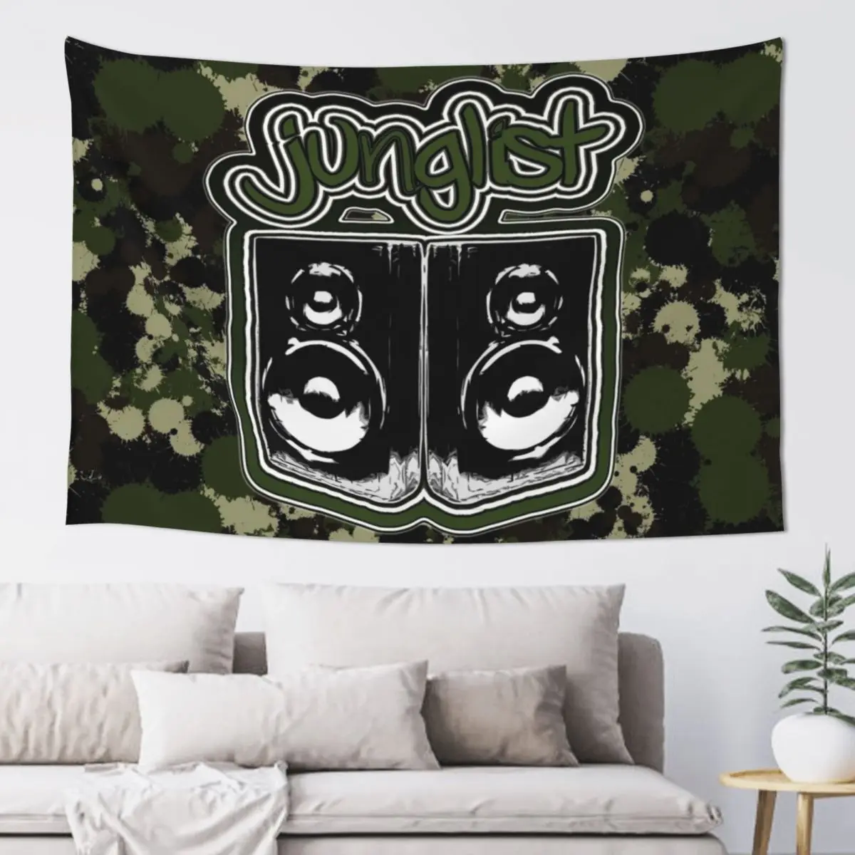 Junglist Boombox-Green Splat Tapestry Decor Home Room Decorations Aesthetics Nordic Home Decor Tapestry