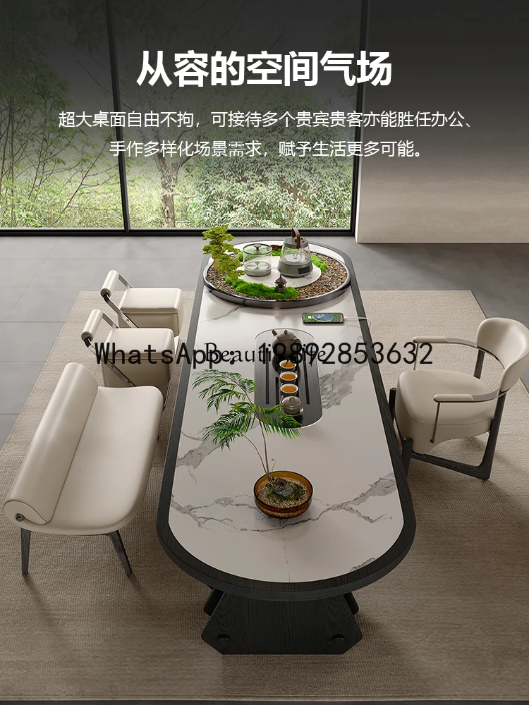 QQ New Chinese rock slab tea table household solid wood tea table designer zen office tea room large board table image 5