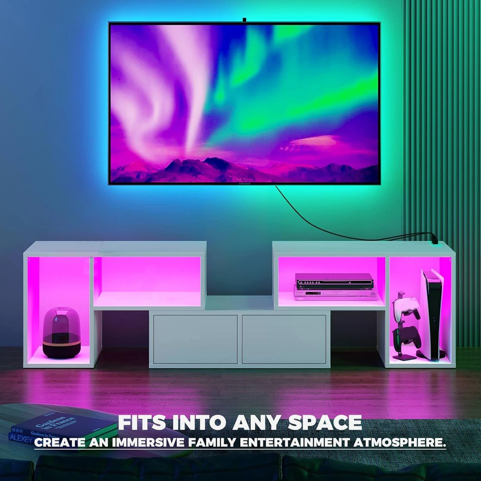 

LED TV Stand Cabinet with LED Light Drawer Living Room Home Furniture White