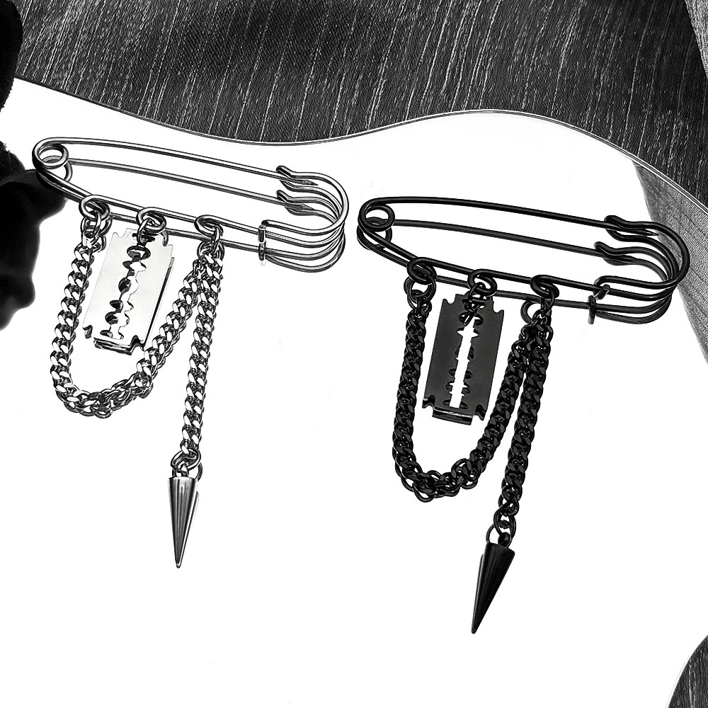 Брошь-тасси с шипами в стиле панка, серебристая