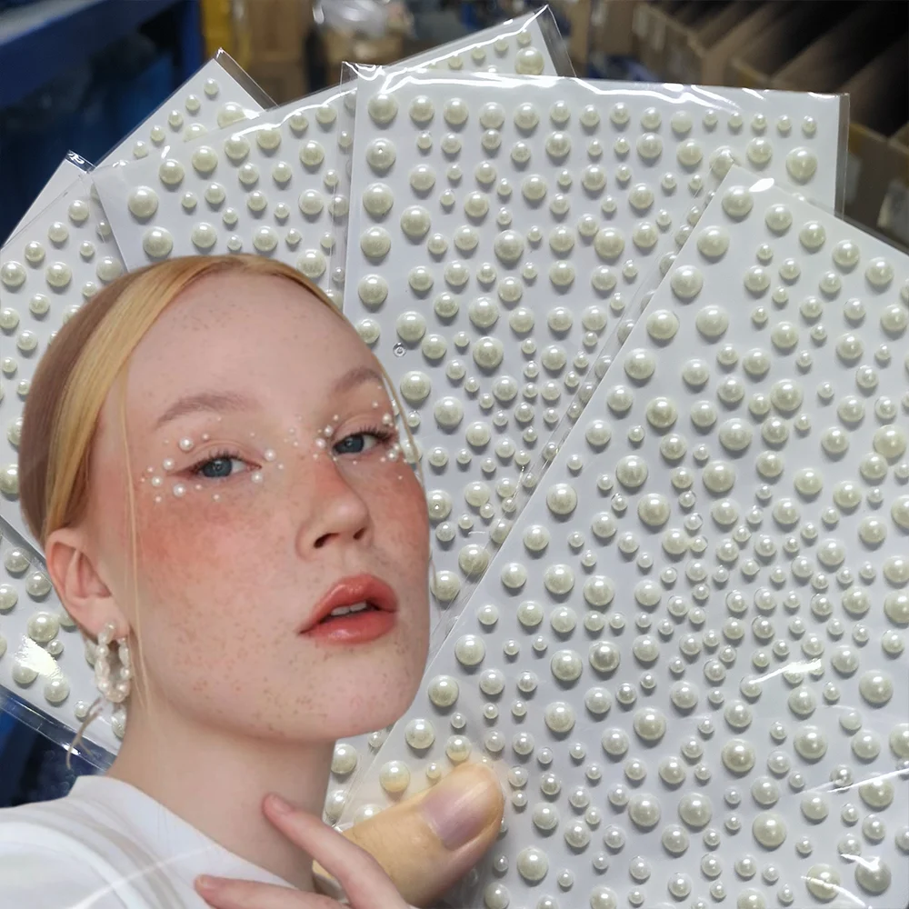 

1/5Pcs 3D Imitation Pearls Face Tattoo Sticker Mix 3/4/5/6mm White Pearls Jewels Self-Adhesive Tattoos for Eye Body Makeup Decor
