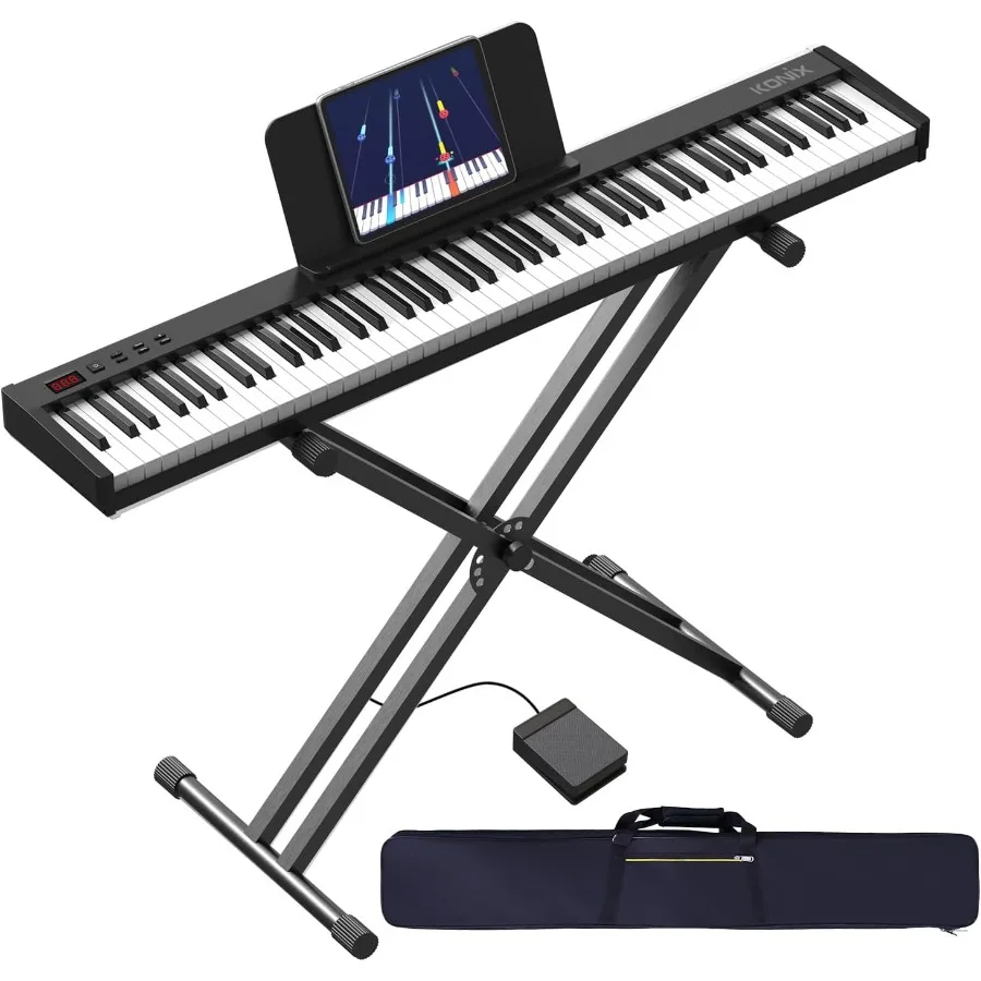 Piano digital semi-pesado de 88 teclas com design em tamanho real para uso doméstico e em estúdio, teclado portátil com suporte duplo X inclui