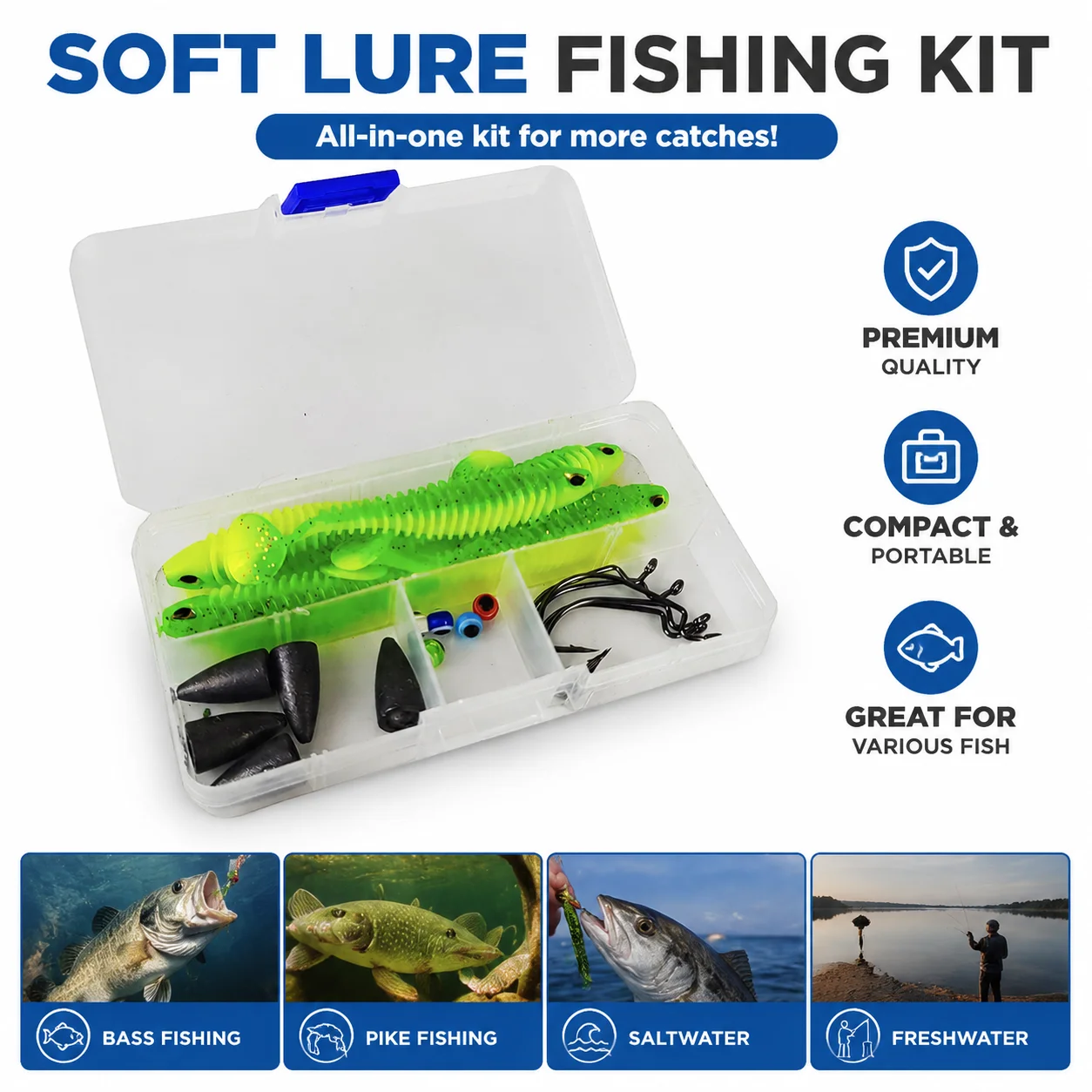 all texas rig fishing lures VIKINGAR 21PCS Texas Rig Soft Lure Kit Weedless Offset Hook Combo Anti Snag  Worm Bait Set Freshwater Saltwater Fishing Tackle