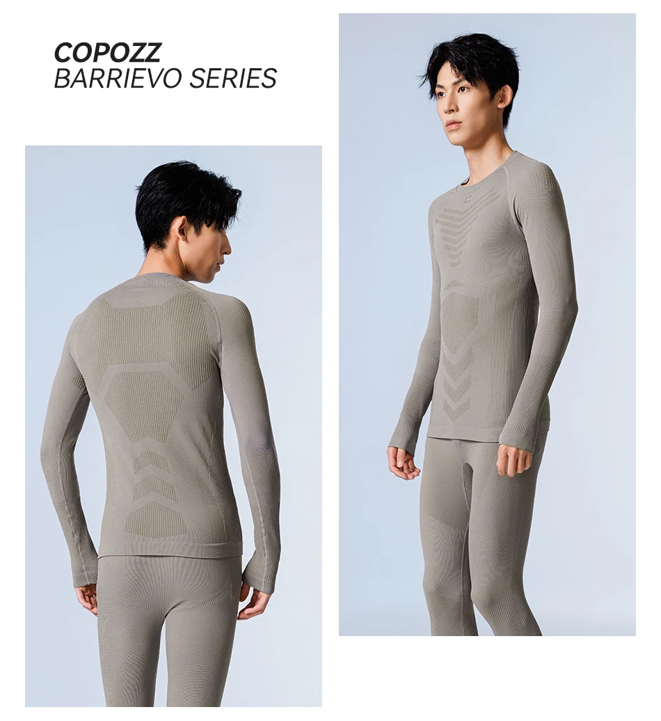COPOZZ Nahtloses Ski-Thermo-Unterwäsche-Set für Damen und Herren, hochelastisch, Rundhalsausschnitt, schnell trocknend, feuchtigkeitsableitend, Sport-Baselayer, lange Unterhose – Detail 26