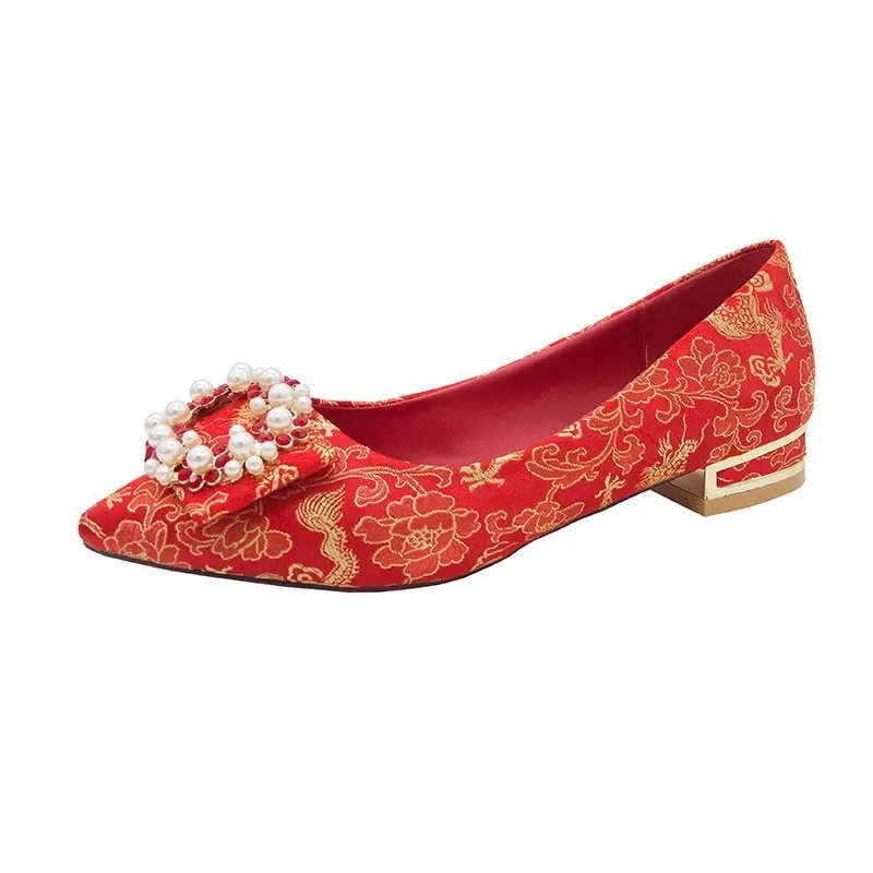 туфли женские Chinese High Heel Women 2023 Spring Red High Heel Wedding Shoe Qipao Xiuhe Shoe Embroidered Bridal Shoe Women Shoe