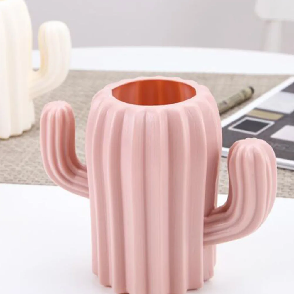 

Delicate Cactus Desktop Pen Holder Container Creative Makeup Brush Case Students Dormitory Adorable Stationery Storage Box (Pink