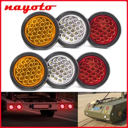 2Pcs 12V 24V 24 Round LED Rear Tail Light Brake Stop Side Marker Warning Indicator Reflector Truck Trailer Red Yellow White Lamp