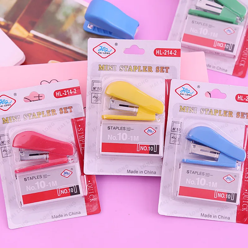 Random Color Cute Cartoon Portable Mini Stapler Set Kawaii Office Supplies Accessories Stationery Gift Studnet Prize