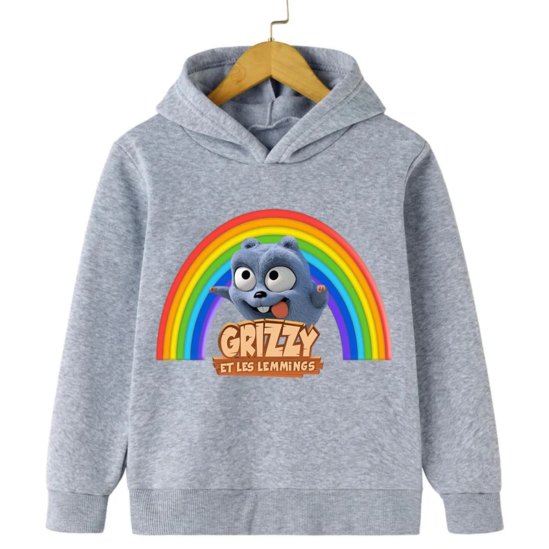 Autumn Grizzy And The Lemmings Print Children Hoodies Kids Tops Hooded Sweatshirt 3-14 Years Boy Girl Clothing Outdoor Pullover