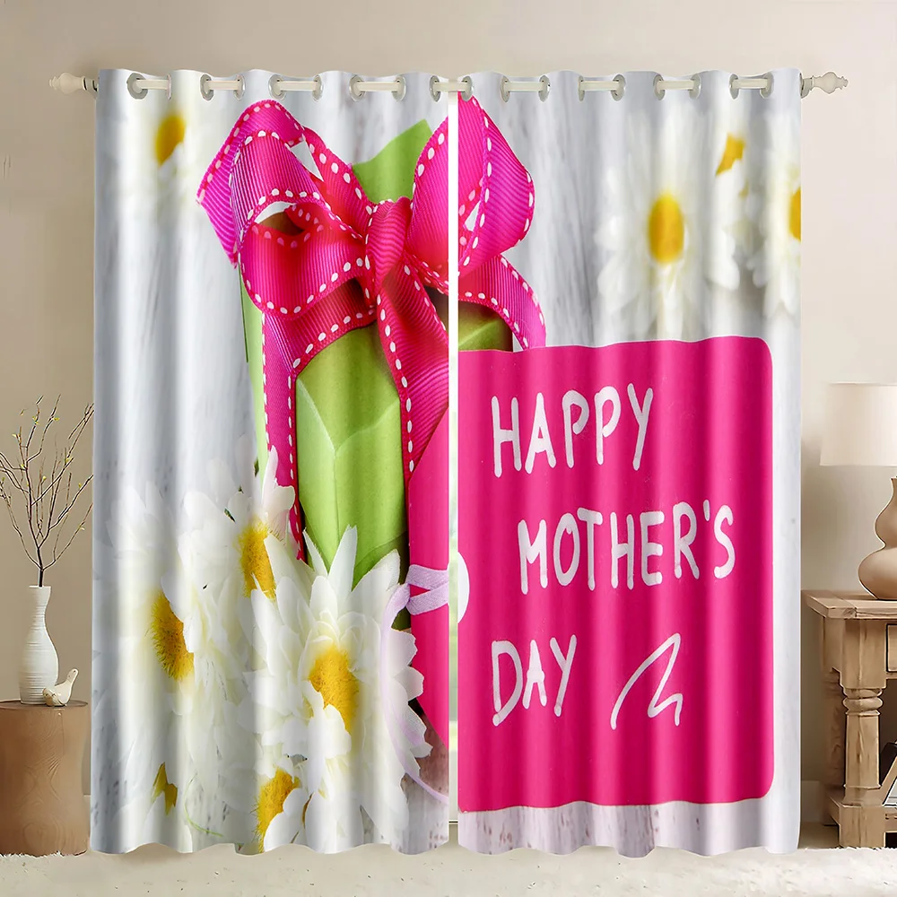 

Mother's Day Window Curtains,Happy Mothers' Day Word Daisy Gift Box Print,Words To Mother Rose Flowers Print Blackout Curtains