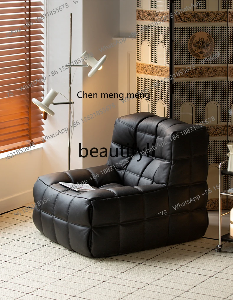 X Vintage Light Luxury Genuine Leather Single Sofa Modern Minimalist Cafe Living Room Sofa
