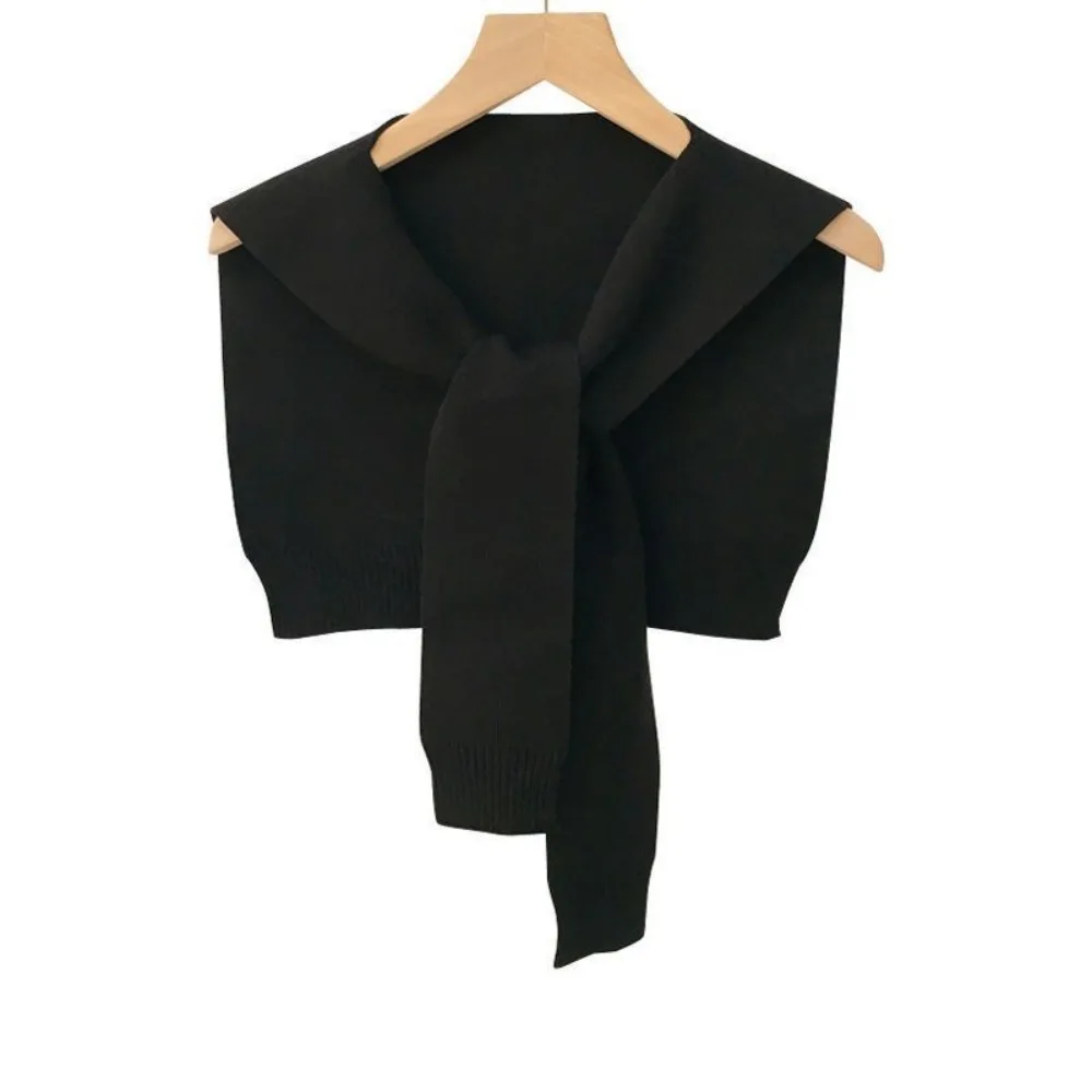 

Fashion Knitted Shawl Scarf Thin Knot Design Wool Cape Shawl Solid Color Neck Guard Fake Collar Women