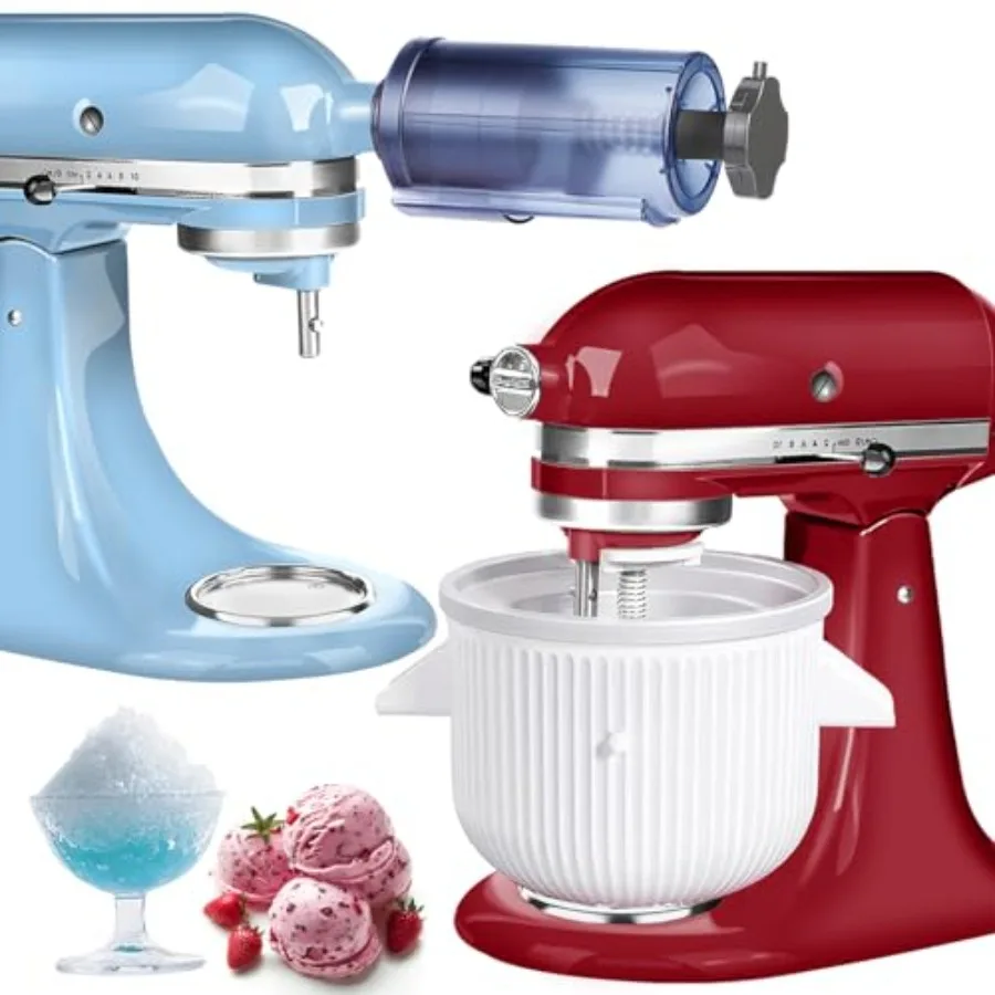 

Ice Cream Maker and Shaved Ice Attachment for Kitchen aid Mixer Accessories Set Includes Shaved Ice Machine with 8 Ice Molds a