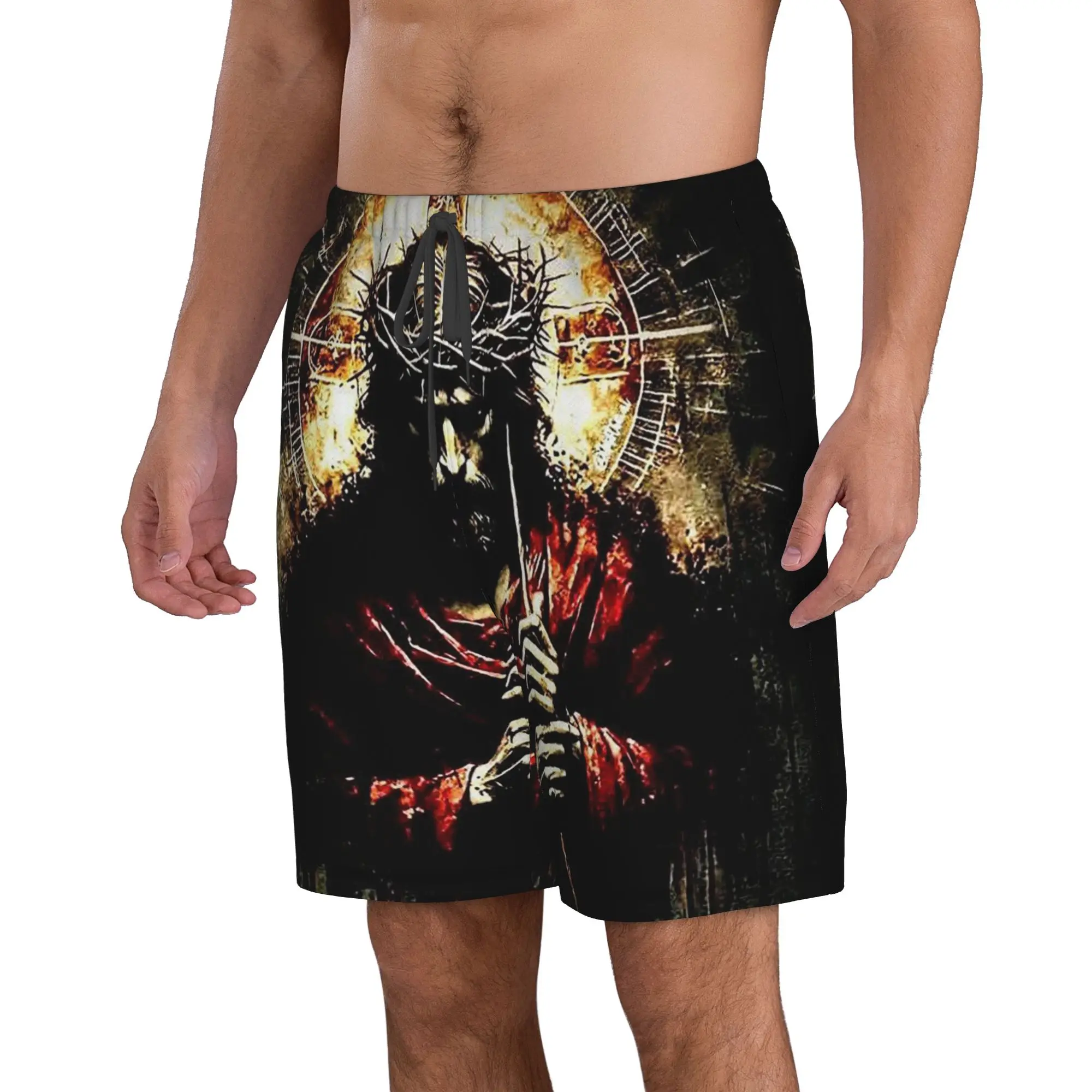 Jesus Christ and Christian Cross Dark Print Trunks Beach Board Shorts Casual Quick Dry Swimming Summer Men Pants