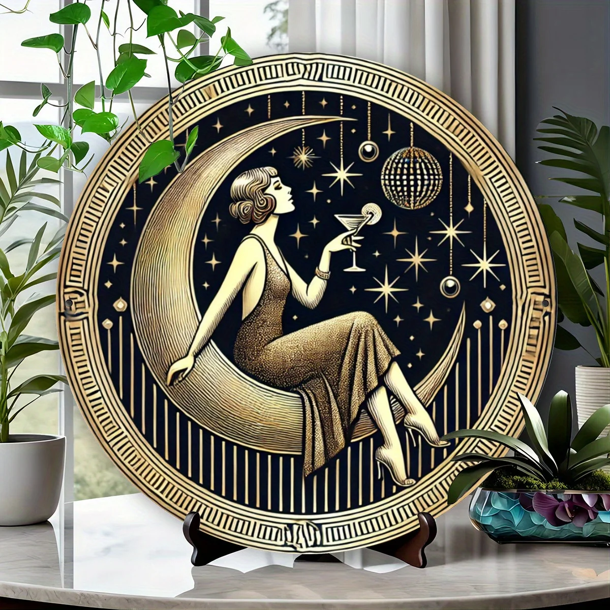 Vintage Moon Lady Iron Sign - 8X8 Inch Round Metal Tin Sign, Retro Wall Art Decor, Funny Vintage Iron Sign Gift for Home, Cafe and Bar Decoration
