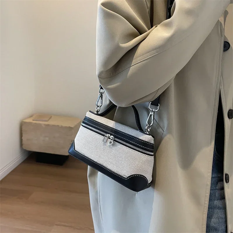 2024 Portable Bucket Box Women\'s Handbag Canvas Light Luxury Crossbody Bag Women\'s Commuting Shoulder Bag Bolsos Mujer