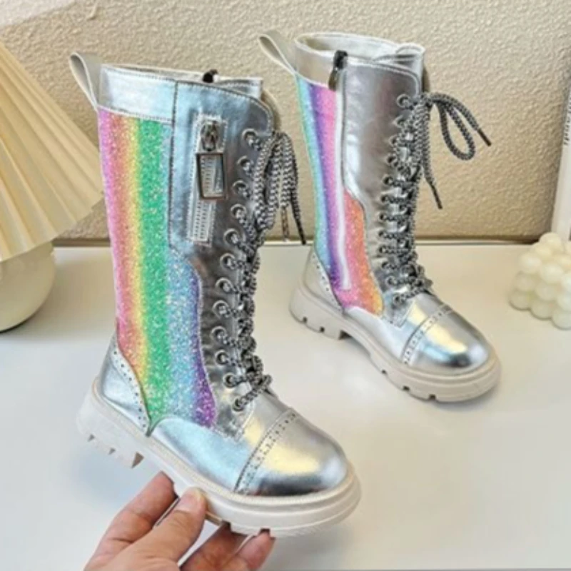 

Girls High Top Sparkle Boots for Kids Stylish Children's Shoes with Side Zipper Exquisite Autumn Winter Design​ Boots