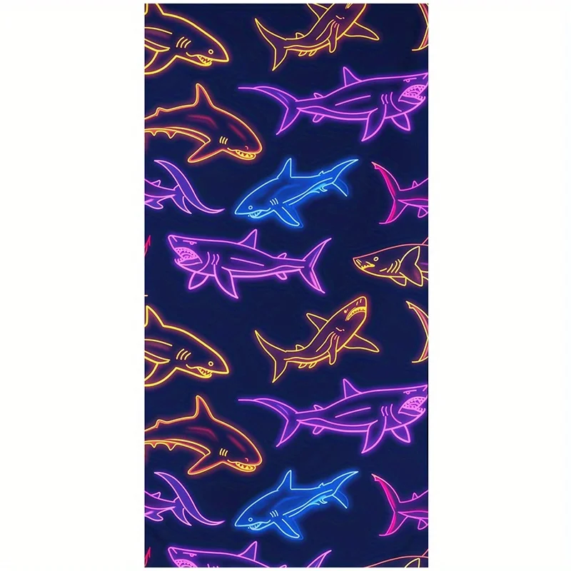 Beach Towel Neon Shark Pattern Sun Protection Windproof Suitable for Swimming Pool Camping Travel Blanket