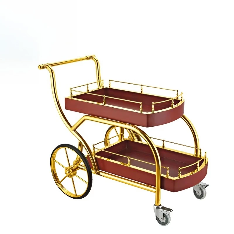 Hotel 2 Tier Cherry Red Wooden Wine Bar Trolley Tea Service Trolley