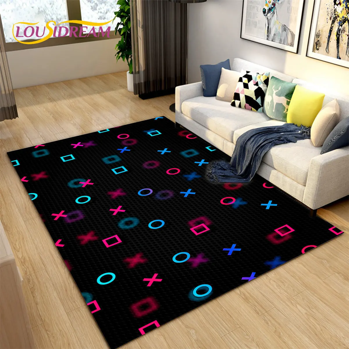 Cartoon Gamer Game Controller Area Rug Large,Carpets Rug for Living Room Children's Room,Kids Play Crawl Non-slip Floor Mat Gift