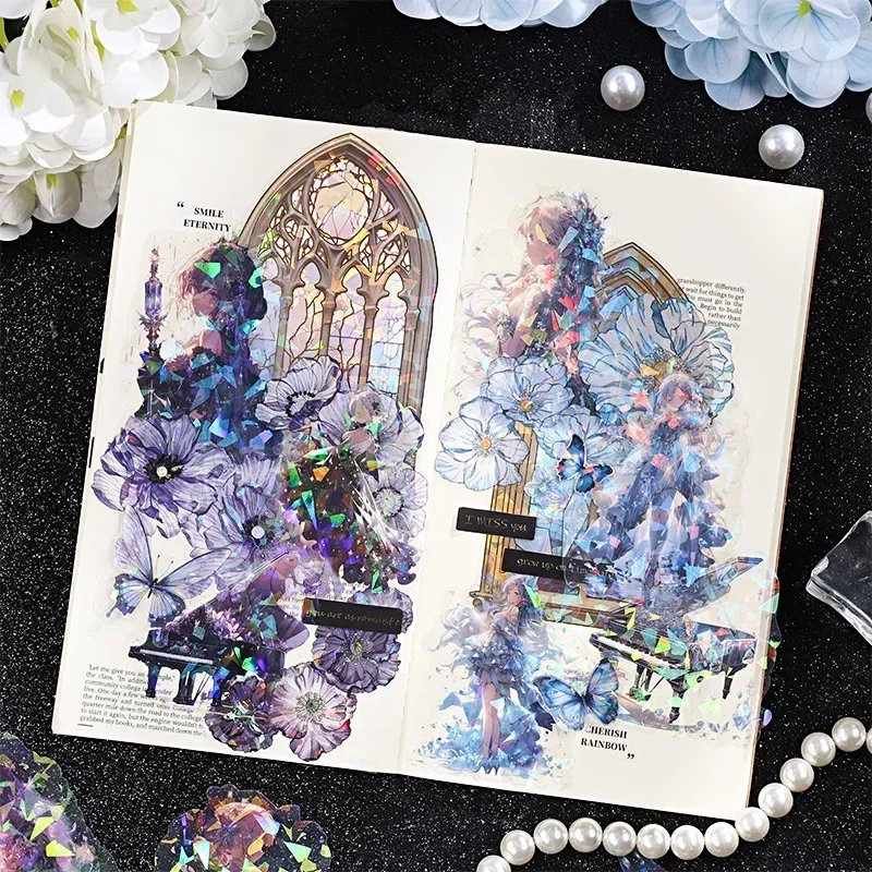 10pcs Cute Girl Laser Shell Luminous Handbag Sticker Bag Creative Waterproof Handbag Material