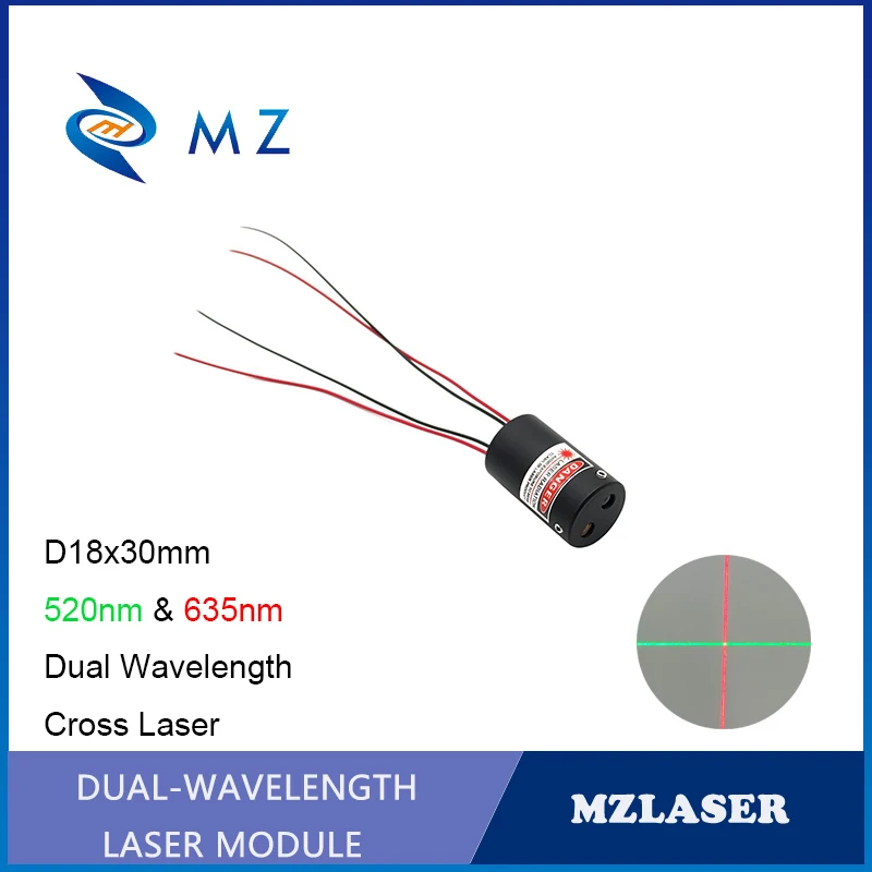 Dual Wavelength Green Red Line Cross Laser Diode Module Mini D18mm 520nm 635nm 1mW 5mW 10mW 20mW 30mW 3V Industrial Positioning