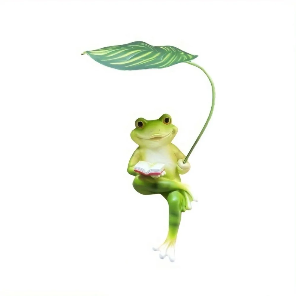 

Landscape Decoration Resin Frog Figurine Cartoon Realistic Garden Frog Statue with Leaf Cute Frog Ornament Decor Living Room
