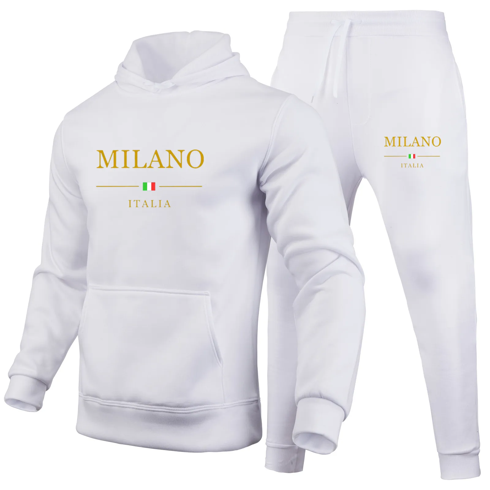 Heißverkauftes Herren-Sportbekleidungsset Milan Italienisches Muster bedrucktes Sportbekleidungs- und Jogginghosen-Modeset mit Kapuze