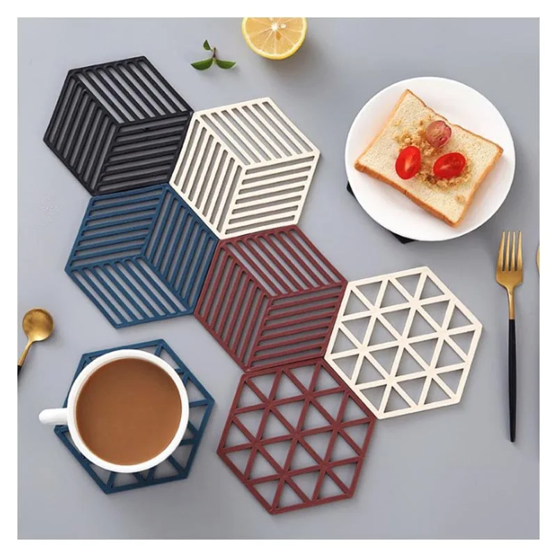 

Heat Resistant Silicone Mat Coaster Food Grade Material Placemat Non-slip Table Hexagon Cup Mat Household Accessories