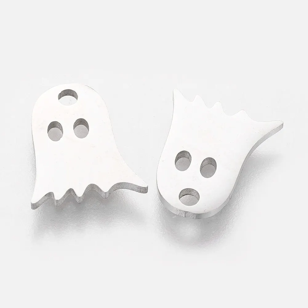 10pcs Ghost Halloween Stainless Steel Charms Ghost Face Dangle Earring Bracelet Necklace Pendants DIY Jewelry Making 11.8x10.1mm