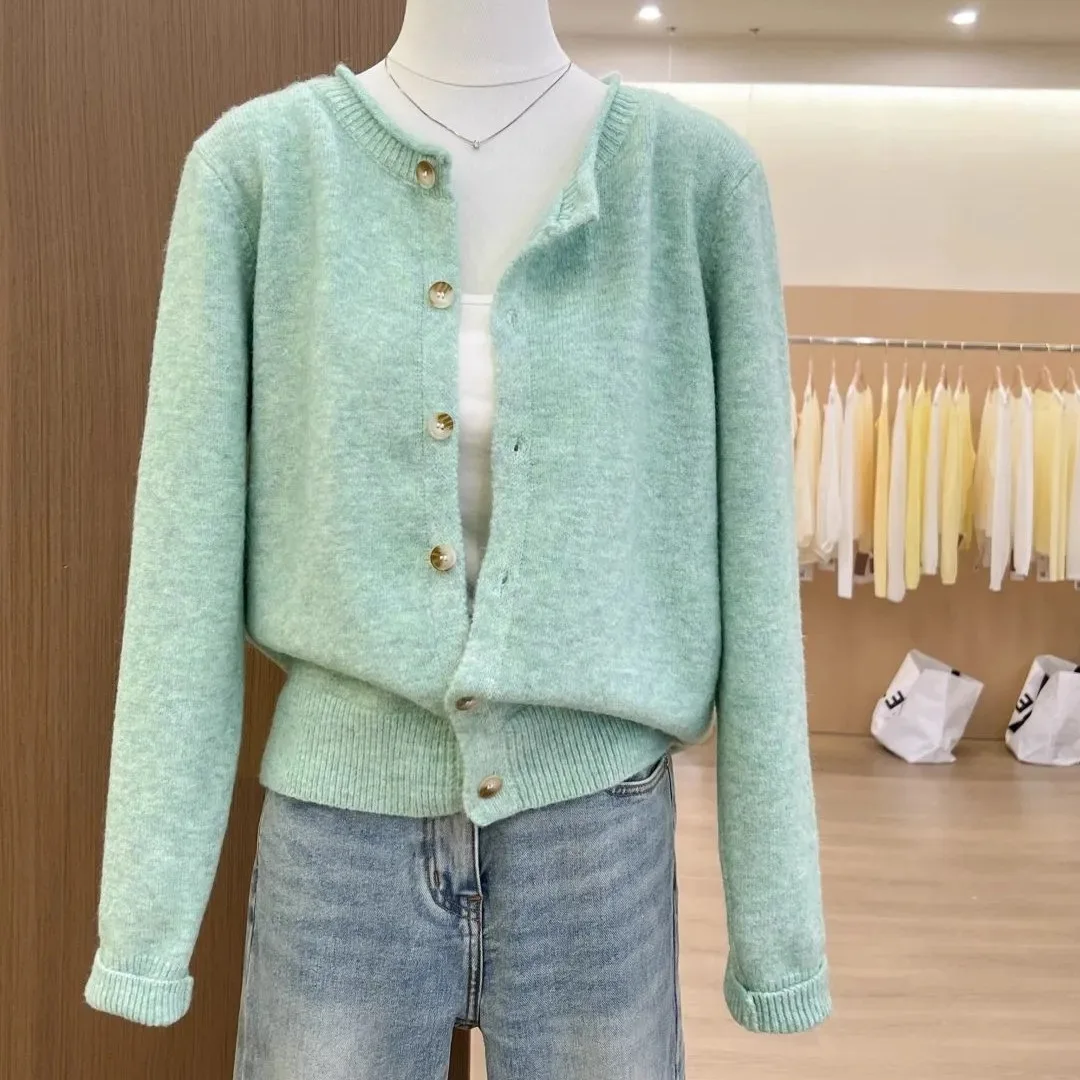 

Spring Autumn New Round Neck Single Breasted Knit Cardigans 2026 Women's Sweet Gentle Long Sleeve Sweater Outerwear Female Tops