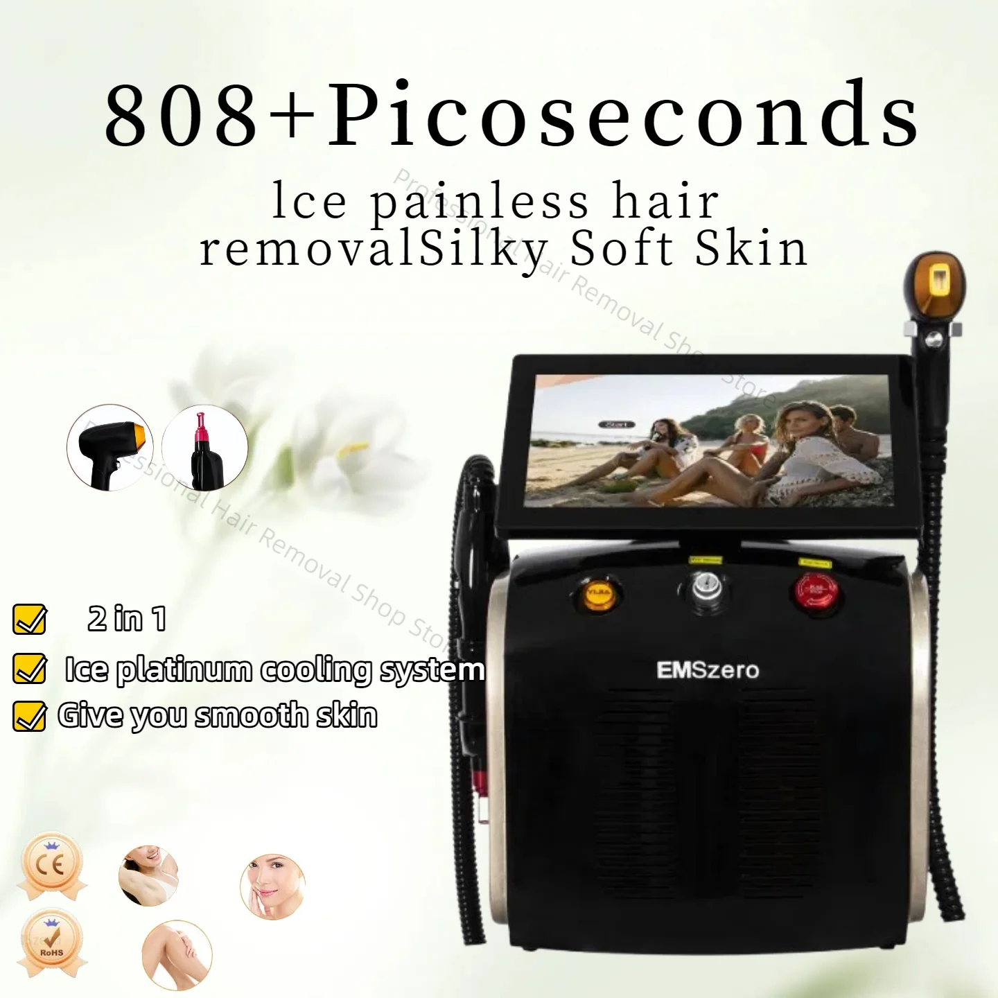 

3 Wavelength 755nm 808nm 1064nm Diode Laser Hair Removal Machine, 4000W 2in1 Picosecond Tattoo Removal for Face Body。