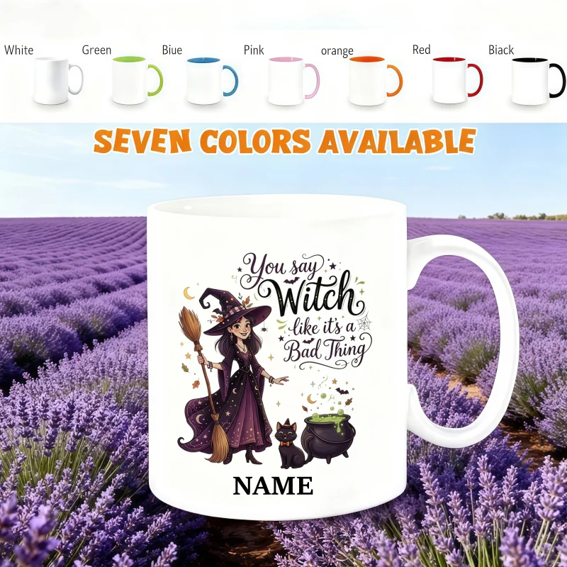 Custom Halloween Witch Ceramic Mug - Dishwasher and Microwave Safe, Ideal for Hot and Cold Beverages