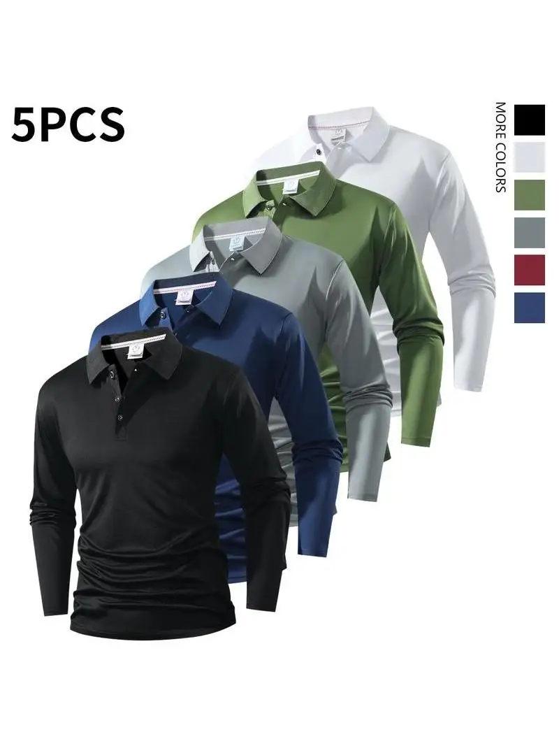 Men's Longsved Golf Shirt Pointed Collar Regular Fit Polyester Fiber Thickened Spring Season Micro Stretch Striped Pattern