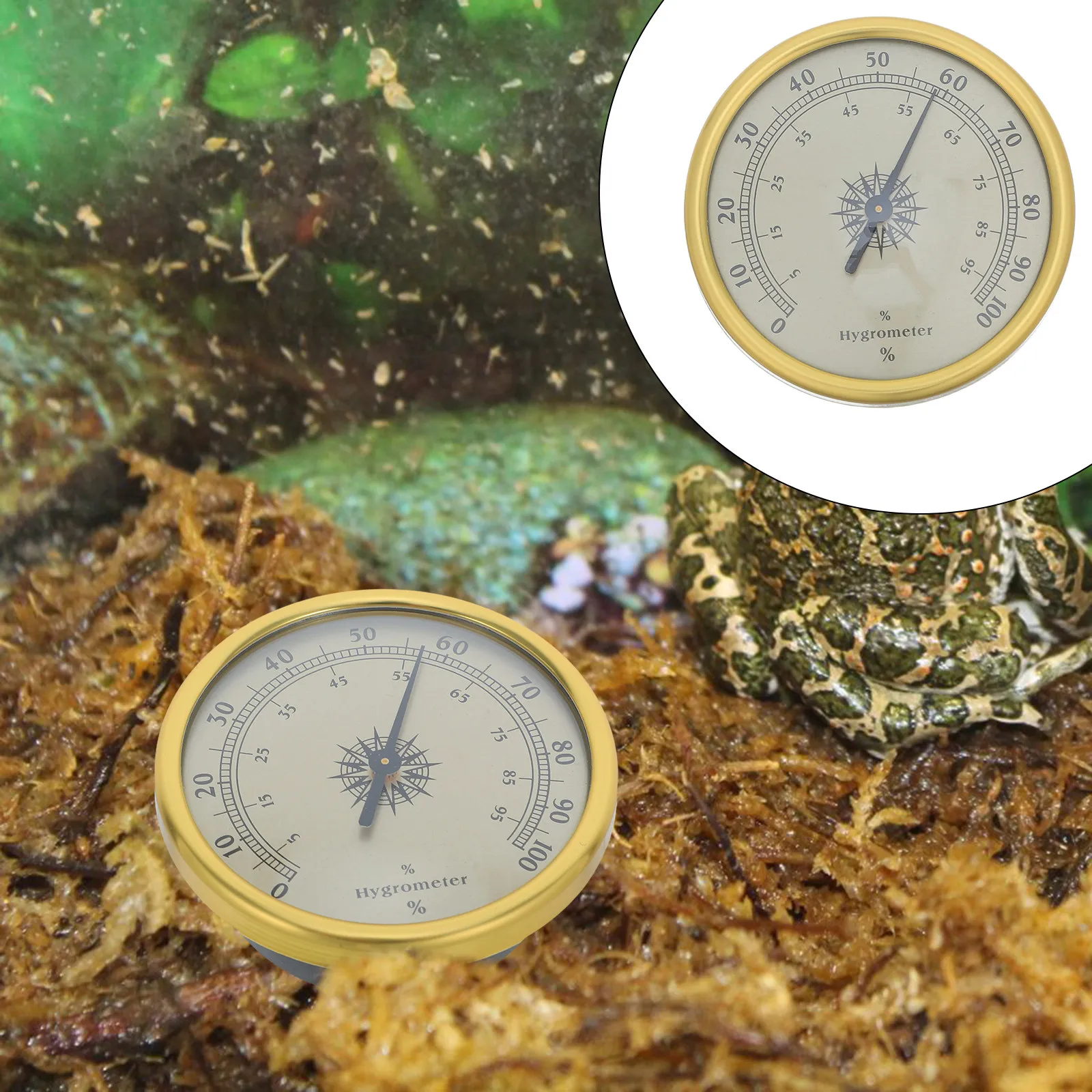 Analog Hygrometer Golden Round 72Mm High Precision Mechanical Indoor Humidity Gauge No Battery Needed for Guitar Case Violin