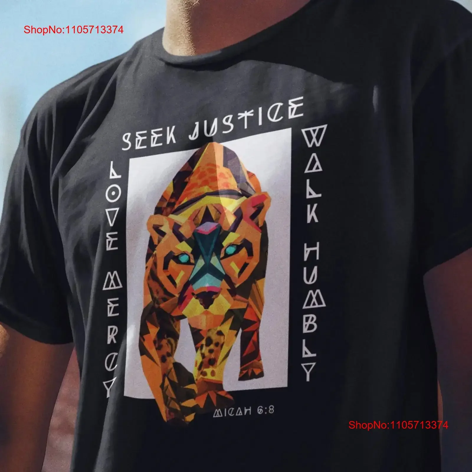 Micah 6 8 Seek Justice Love Mercy Walk Humbly Geometric Tiger Christian Men's T Shirt Trendy Scripture for Shirtnage Boys