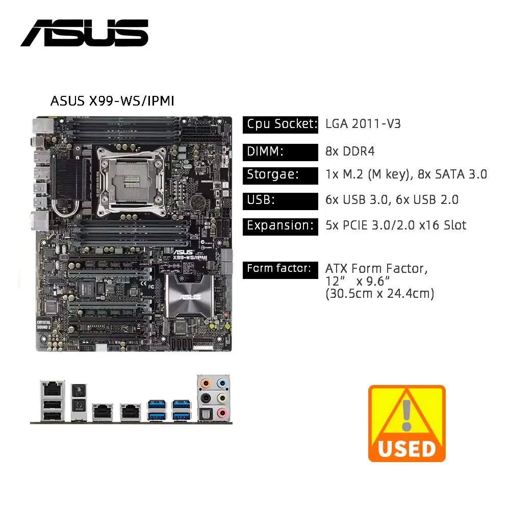 Imagem -02 - Ipmi Mainboard Suporta para Intel Xeon E51620-v3 E5-1630-v3 E5-1650-v3 E5-1660-v3 E52620-v3 Cpu 8x Ddr4 Dimm Asus-x99-ws