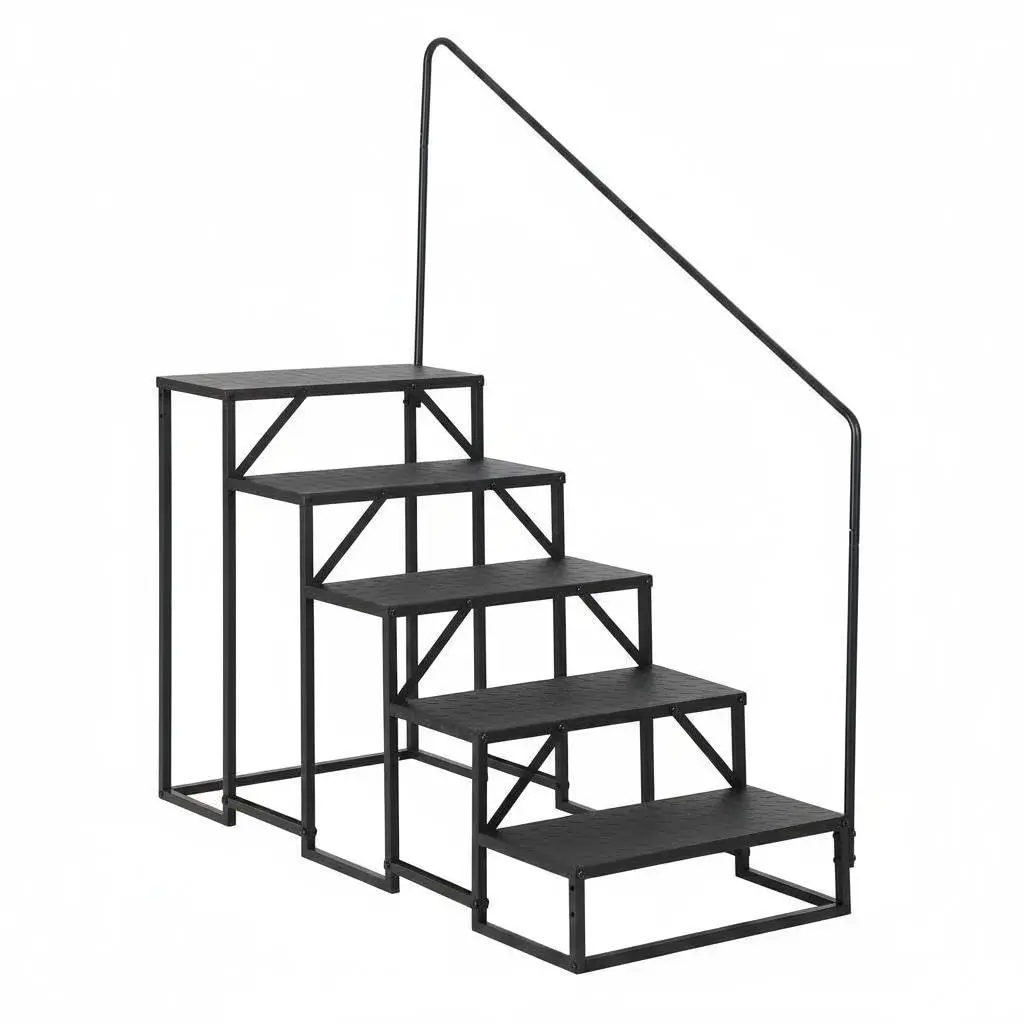 RV Step Ladder, 3/4/5 Step Ladder for RV, Hot Tub & Pool – Heavy Duty 660lbs Capacity with Handrail | Portable Outdoor Stairs for Camper, Travel Trailer, Porch, Mobile Home & Pet