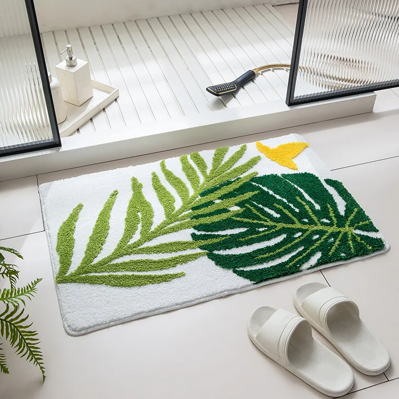 

Легкий роскошный коврик из флокированного листа, бытовой, простой в уходе, водопоглощающий коврик для ног с зелеными растениями, противоскользящий коврик для ванной комнаты