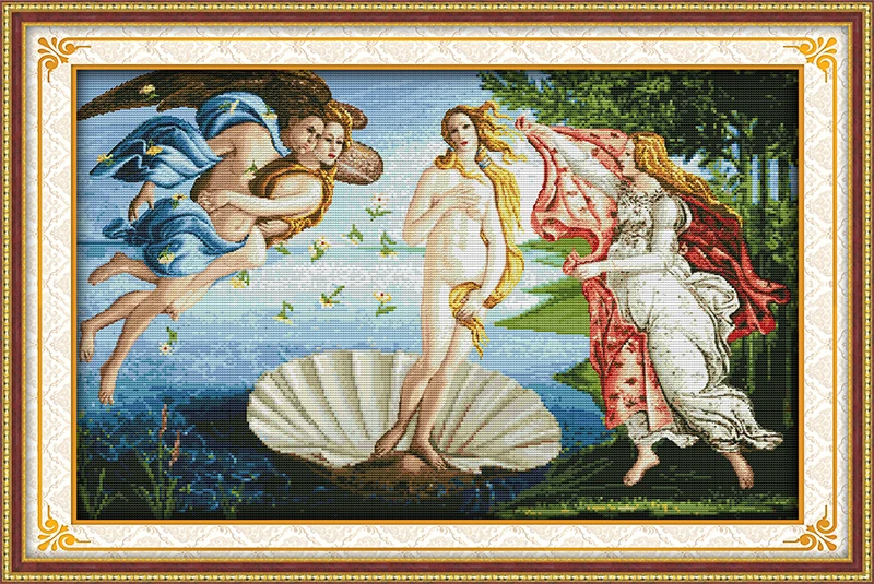 

Joy Sunday Pre-printed Cross Stitch Kit Easy Pattern Aida Stamped Fabric Embroidery Set-The Birth of Venus