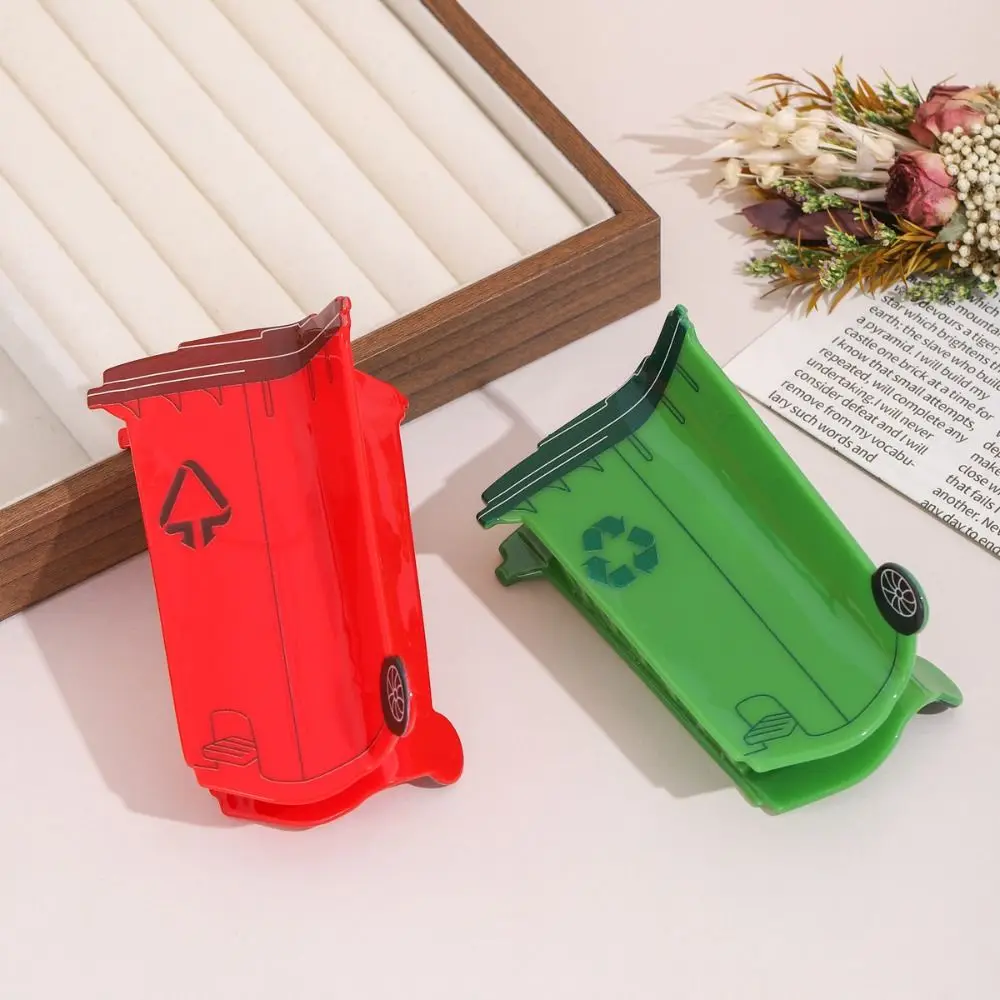 Novelty Trash Can Design Hair Claw Funny Green Dustbin Hair Clip Environmentally Friendly Large Garbage Can Hairpins Comfortable view 3