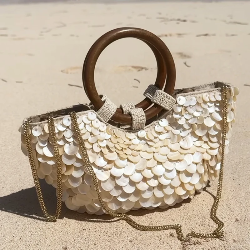 

Small Beach Bags For Women Luxury Designer Handbag And Purse 2025 New In Canvas Mosaic Acrylic Disc Wooden Handle Chain Shoulder