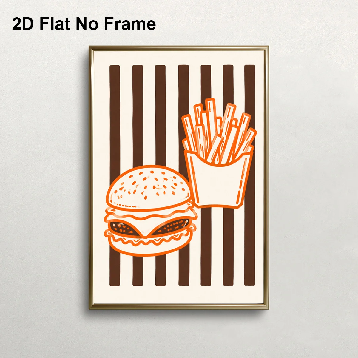 2D Flat, 1pc Modern Burger & Fries Wall Art Poster - Frameless Fast Food Canvas Painting Suitable, Living Room, Dorm Decor -