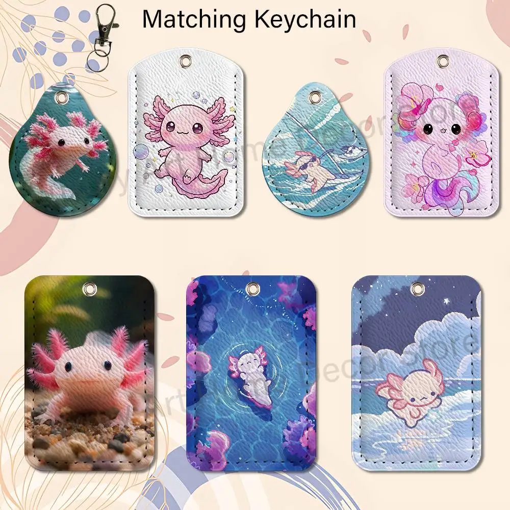 Cute pink A-Axolotl Cartoon Holder Keychain For  Work Card Bank Business Holder Student Card Protective Case Bus Card