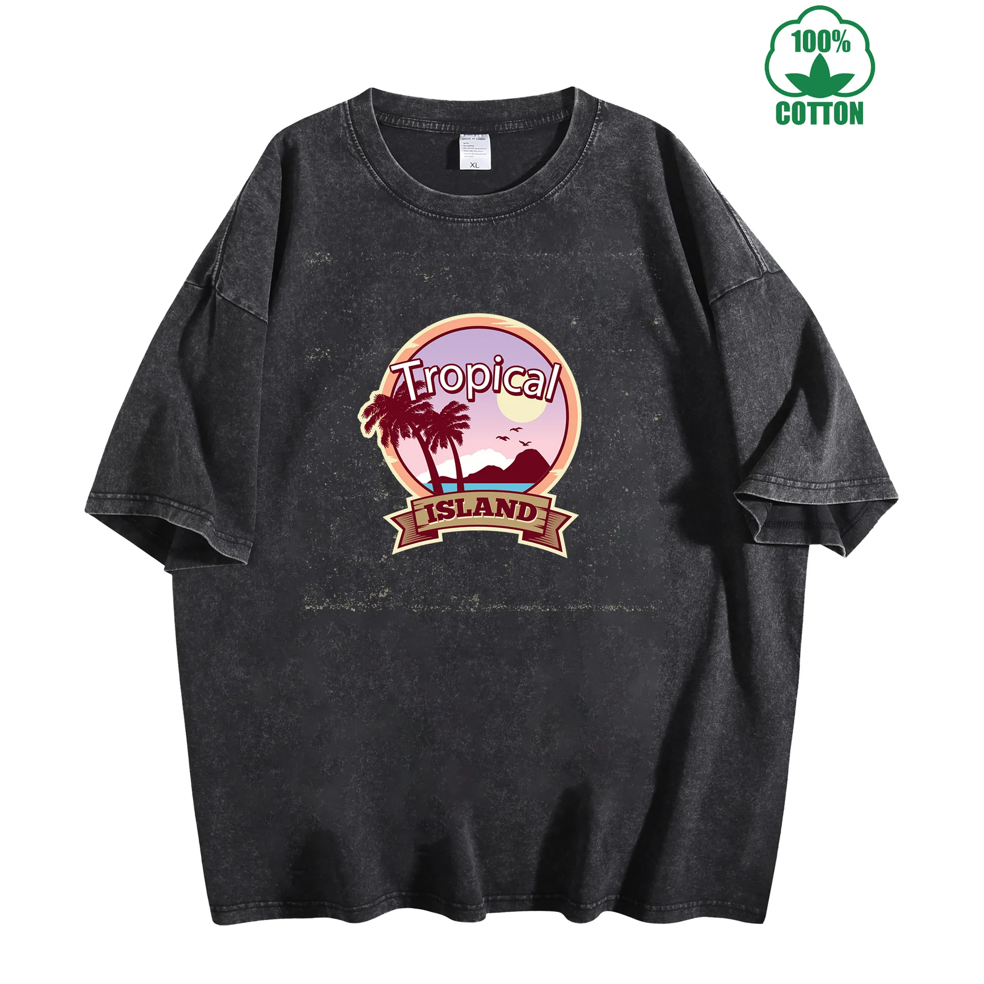 Tropical Island Vintage gewassen T-shirt 230g 100% katoen comfortabel oversized streetwear unisex