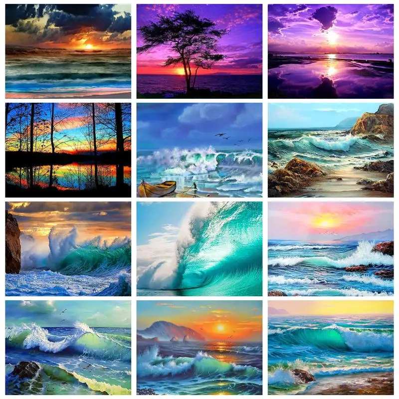 

PhotoCustom Painting By Numbersthe Colorful Sea With Frame Landscape Picture Number Handpainted For Adults Home Decor